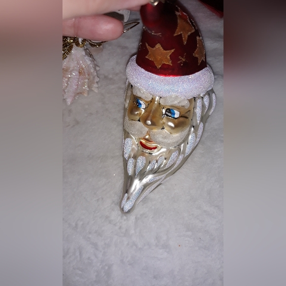 Vintage MIA Glass Christmas Ornament Crescent Moon Figural Santa Made in Poland - Picture 2 of 10